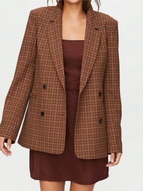 Aritzia Sunday Best Balt Blazer In Plaid Chocolate Brown
